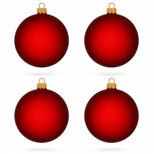 Set of 4 Translucent Red Glass Ball Christmas Ornaments 4 Inches