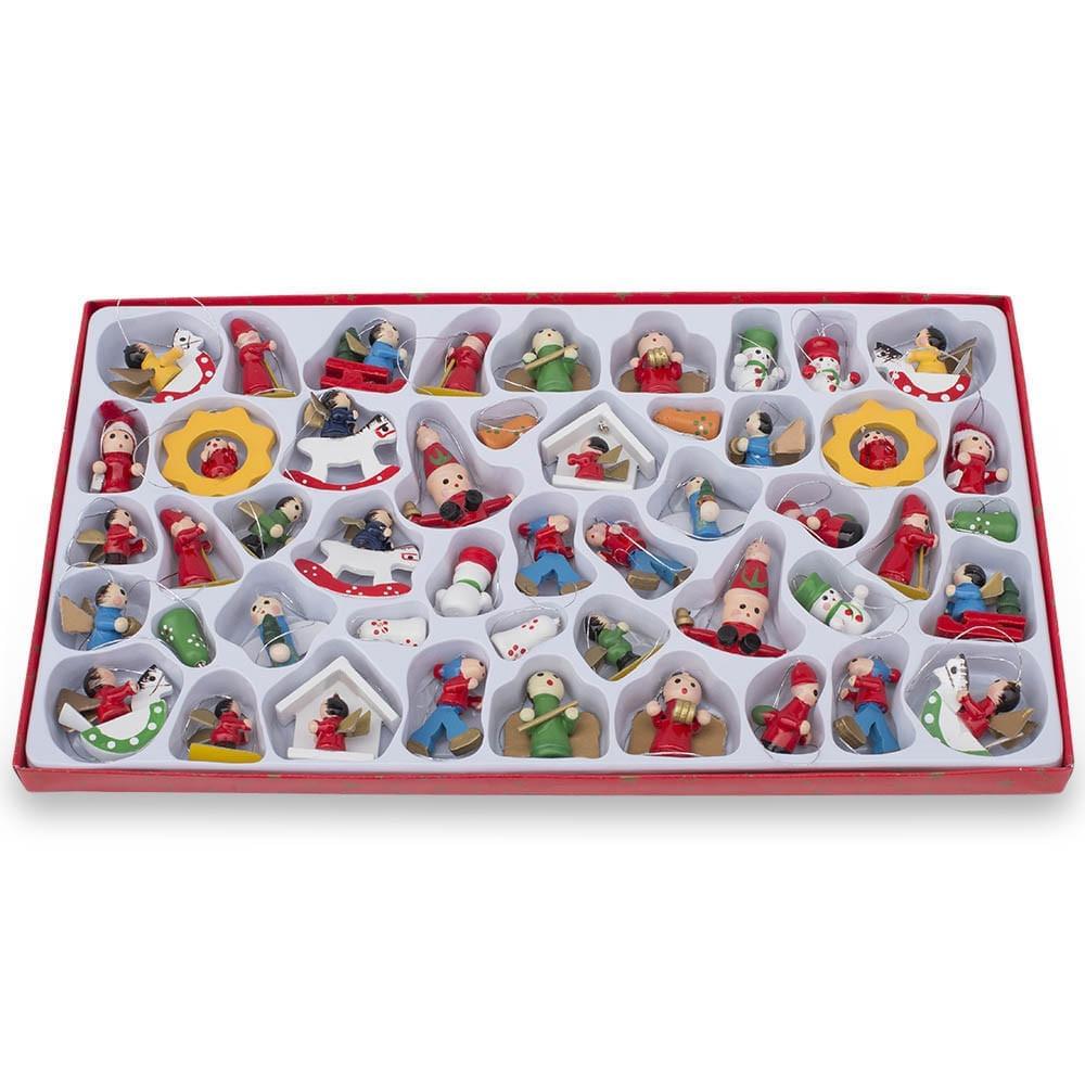 Set of 48 German Style Mini Wooden Christmas Ornaments