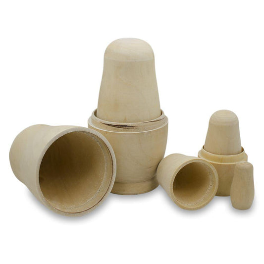 Set of 5 Unfinished Wooden Nesting Dolls DIY Craft Blanks for Painting 6 Inches