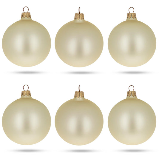 Set of 6 Beige Glass Ball Christmas Ornaments 3.25 Inches