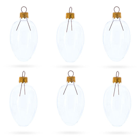 Set of 6 Clear Mini Glass Egg Ornaments 2.9 Inches