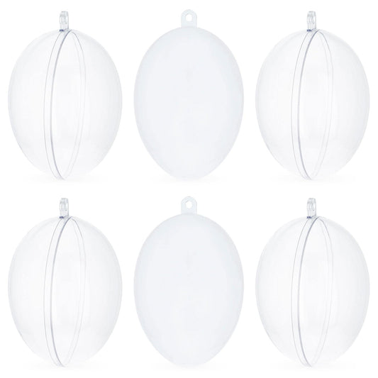 Set of 6 Clear Plastic Egg Ornaments 2.7 Inches