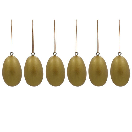 Set of 6 Flowers Wooden Egg Shape Christmas Ornaments 1.5 Inches