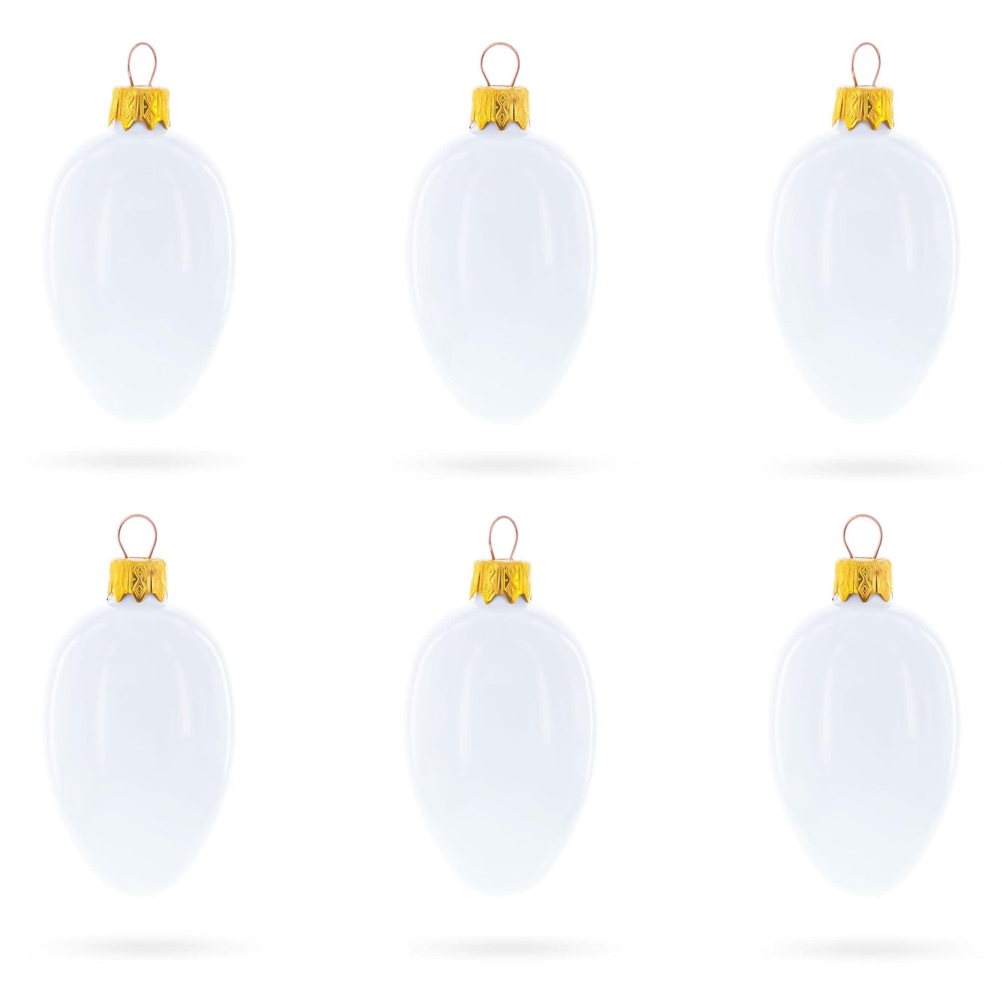Set of 6 Glossy White Mini Glass Egg Ornaments 2.9 Inches