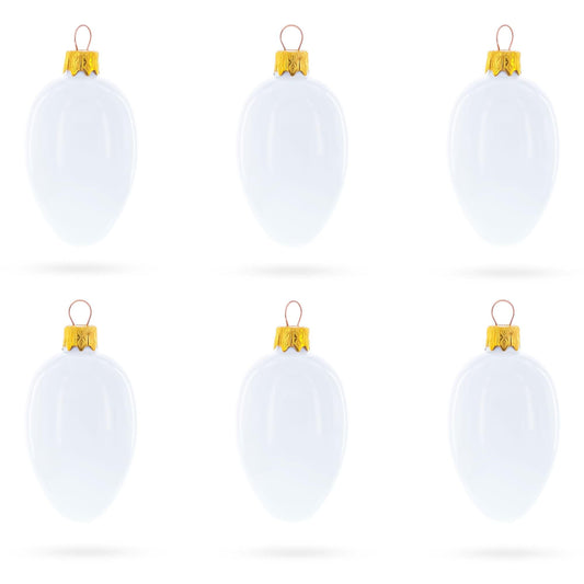 Set of 6 Glossy White Mini Glass Egg Ornaments 2.9 Inches