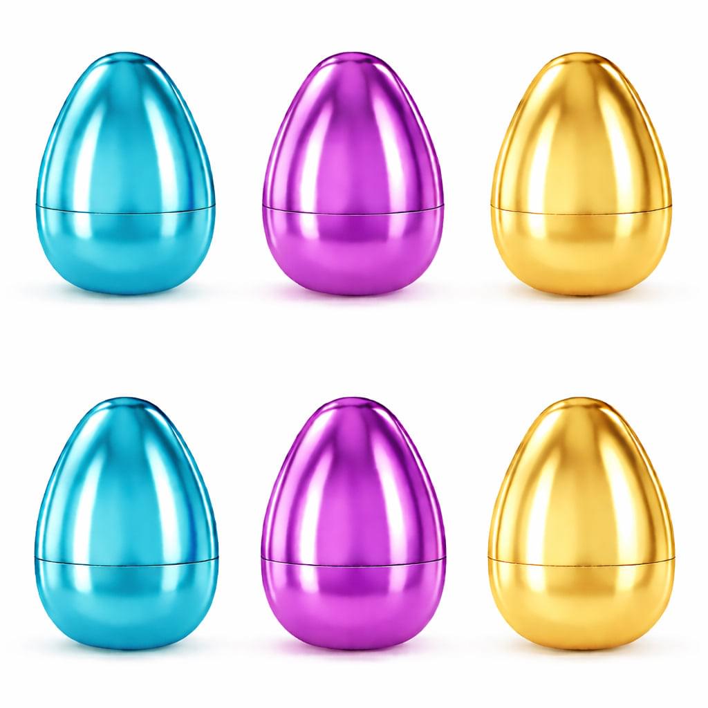 Set of 6 Large Fillable Metallic Plastic Easter Eggs 4 Inches