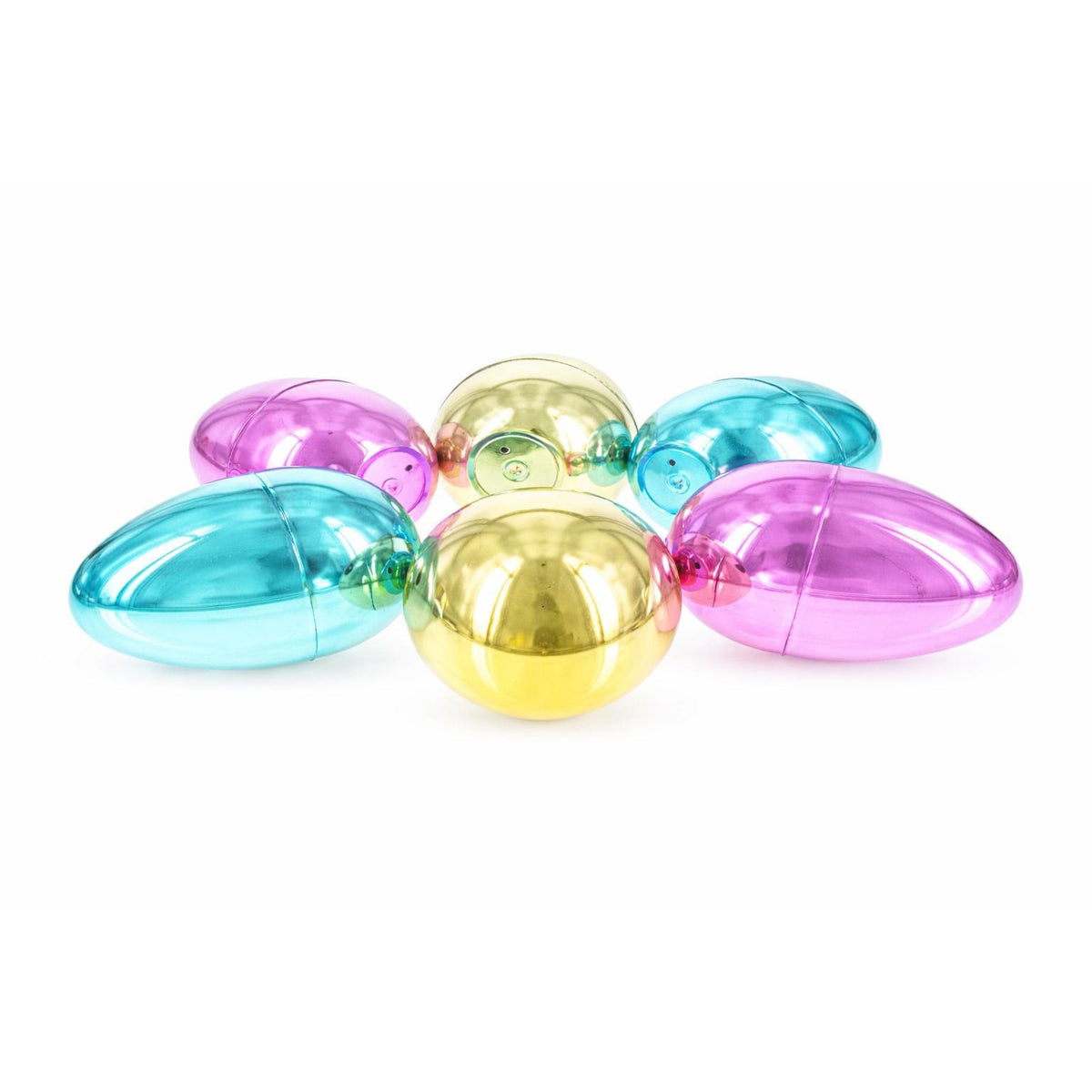 Set of 6 Large Fillable Metallic Plastic Easter Eggs 4 Inches