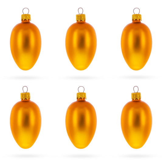 Set of 6 Matte Gold Mini Glass Egg Ornaments 2.9 Inches