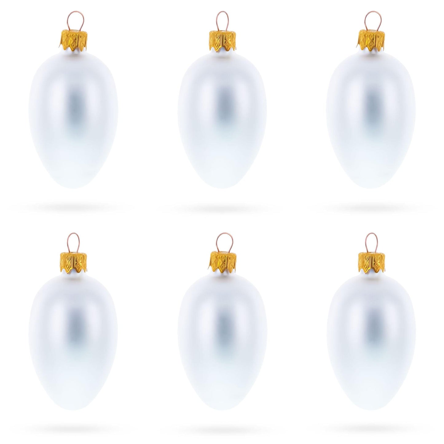 Set of 6 Matte  White Mini Glass Egg Ornaments 2.9 Inches