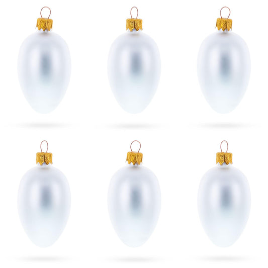 Set of 6 Matte  White Mini Glass Egg Ornaments 2.9 Inches