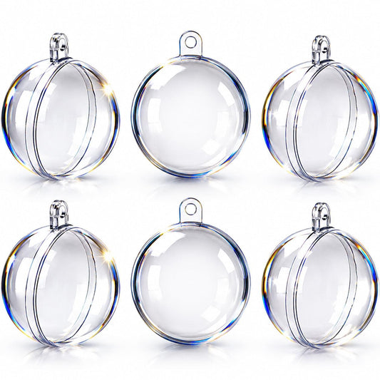 Set of 6 Mini Clear Plastic Ball Ornaments 1.92 Inches (49 mm)