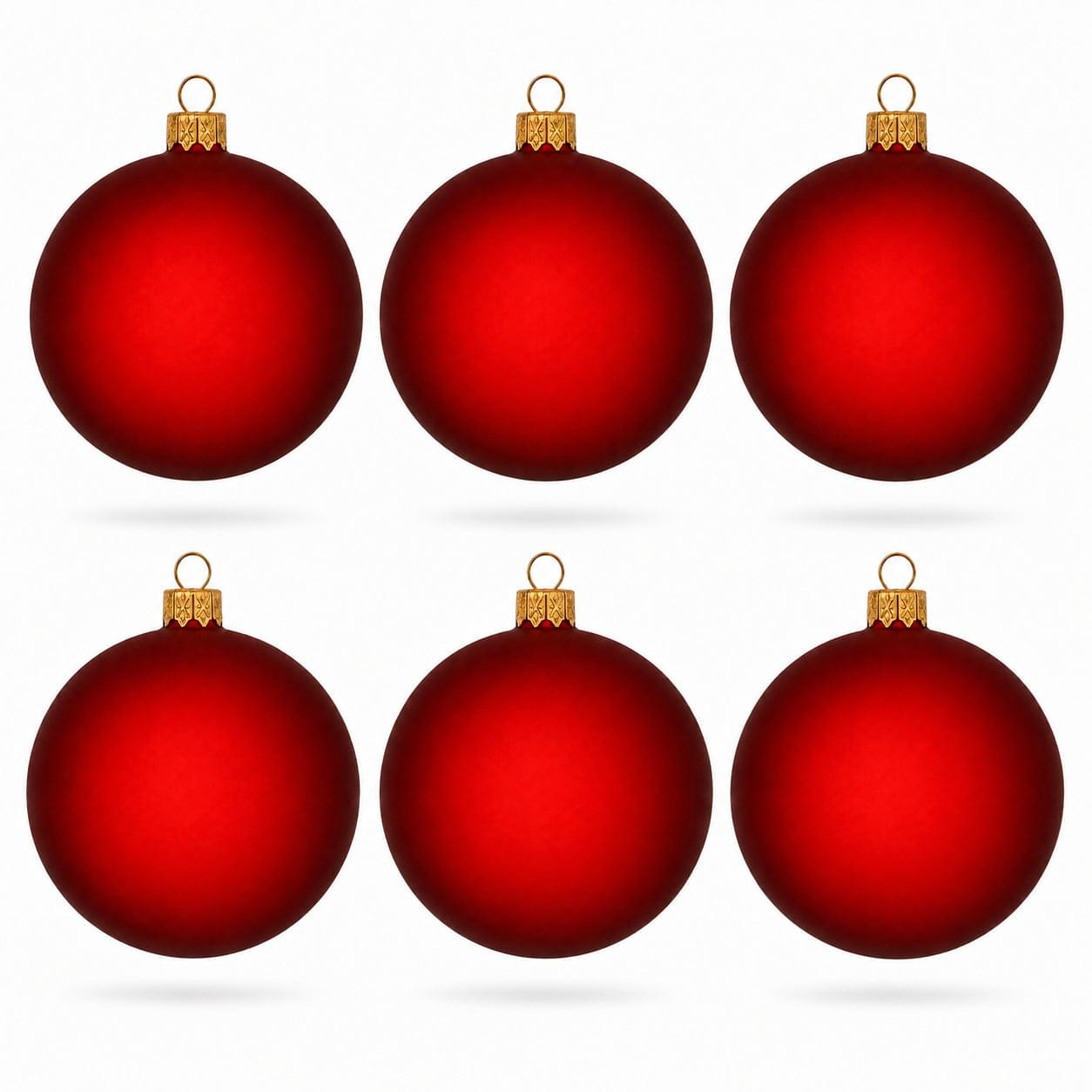 Set of 6 Translucent Red Glass Ball Christmas Ornaments 3.25 Inches