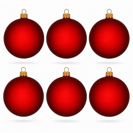 Set of 6 Translucent Red Glass Ball Christmas Ornaments 3.25 Inches