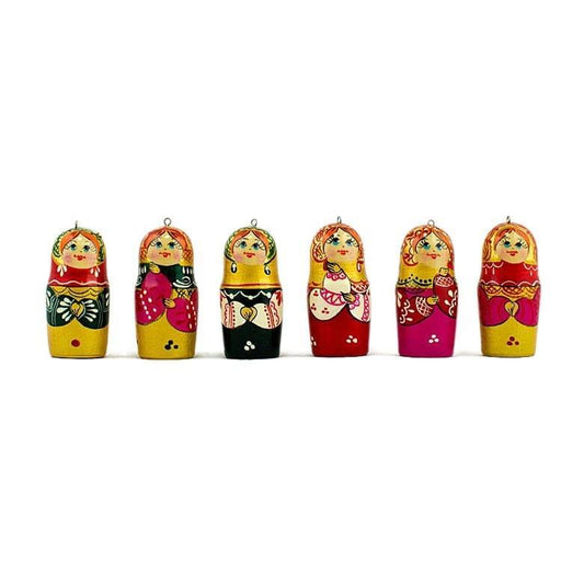 Set of 6 Wooden Nesting Doll Ornaments - 2.15" Christmas Matryoshka