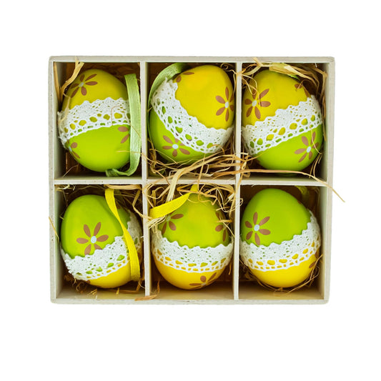 a box of decorated eggs