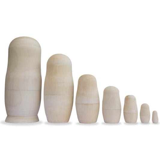 Set of 7 Unfinished Wooden Nesting Dolls DIY Craft Blanks for Painting 6.75 Inches