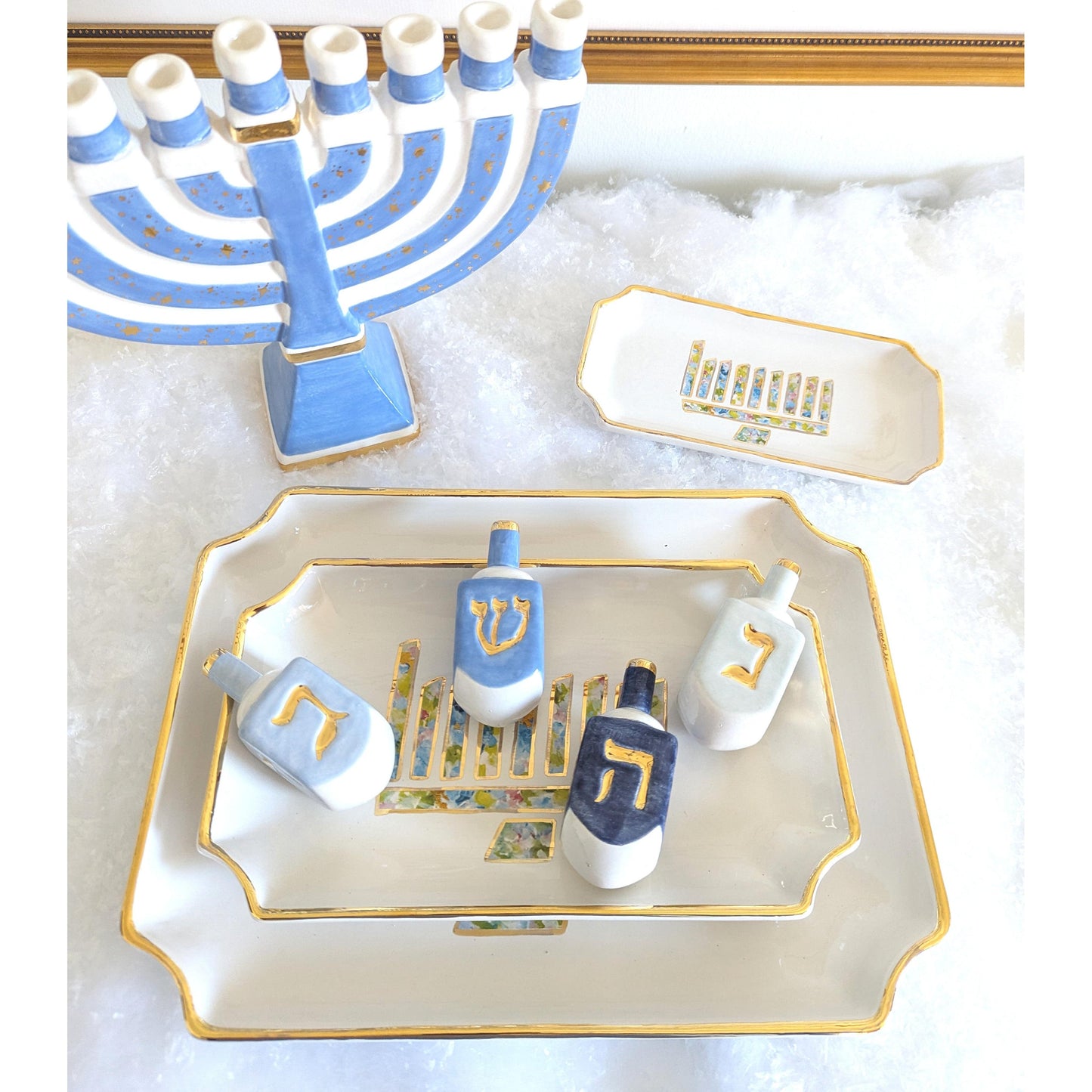 Shimmering Stars Menorah with 22K Gold Accents and Optional Monogram