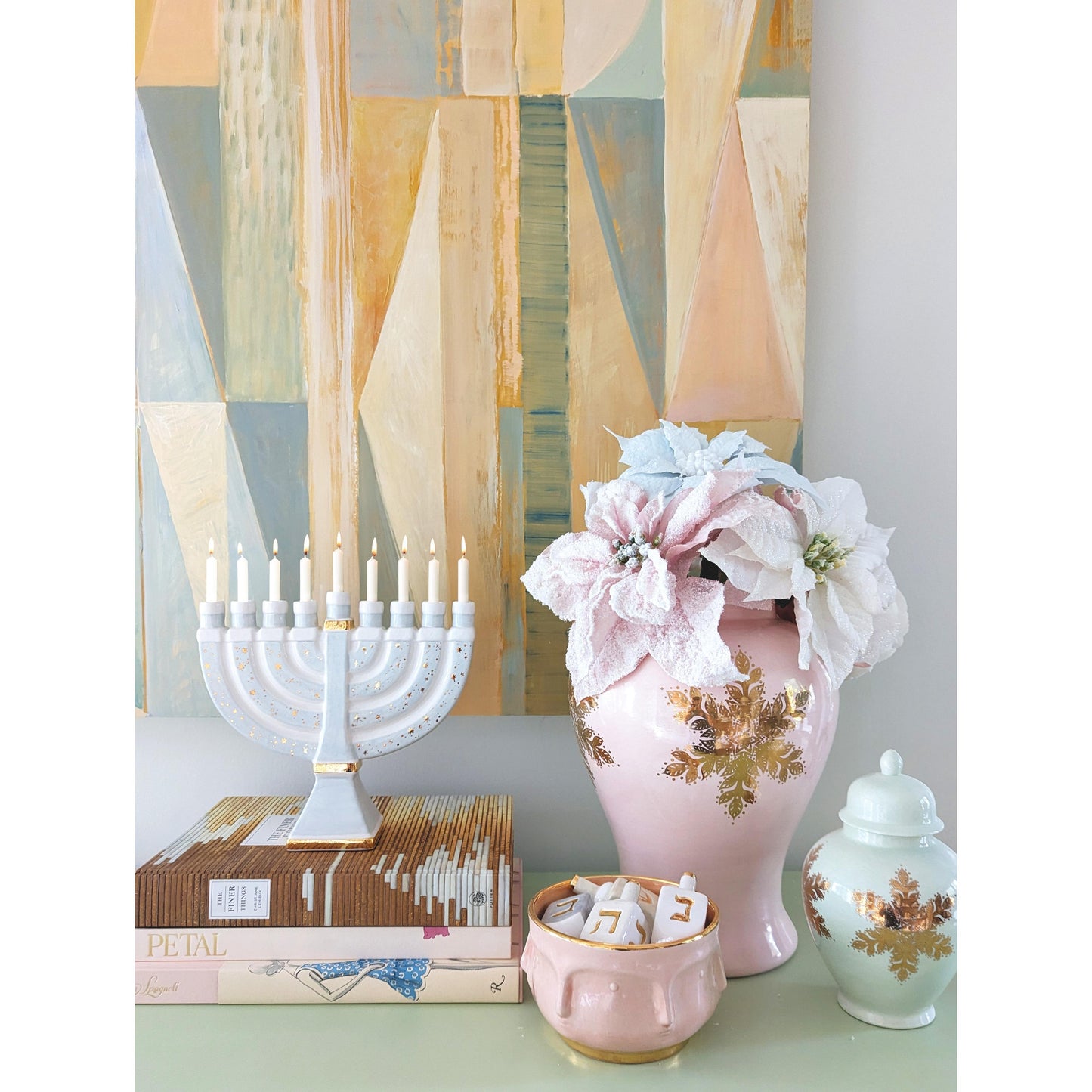 Shimmering Stars Menorah with 22K Gold Accents and Optional Monogram