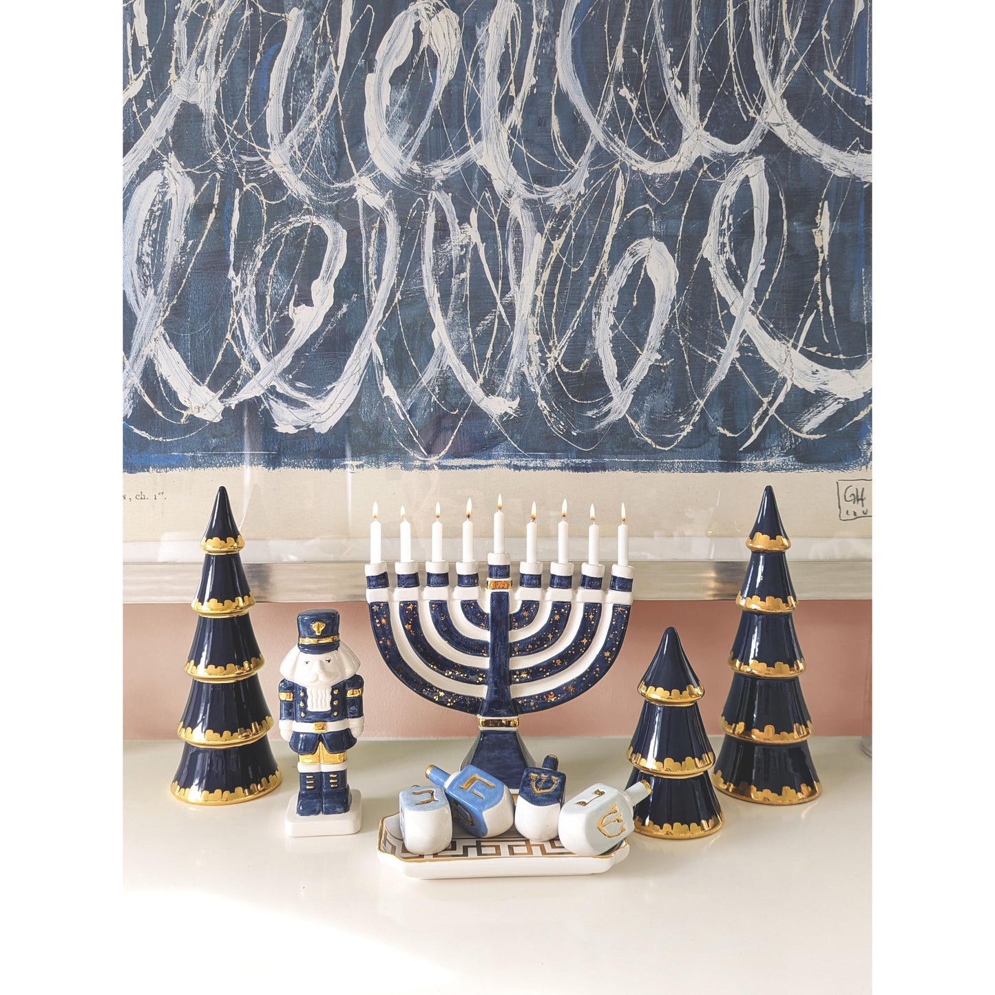 Shimmering Stars Menorah with 22K Gold Accents and Optional Monogram