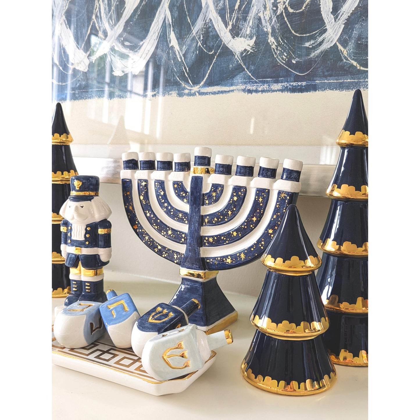 Shimmering Stars Menorah with 22K Gold Accents and Optional Monogram