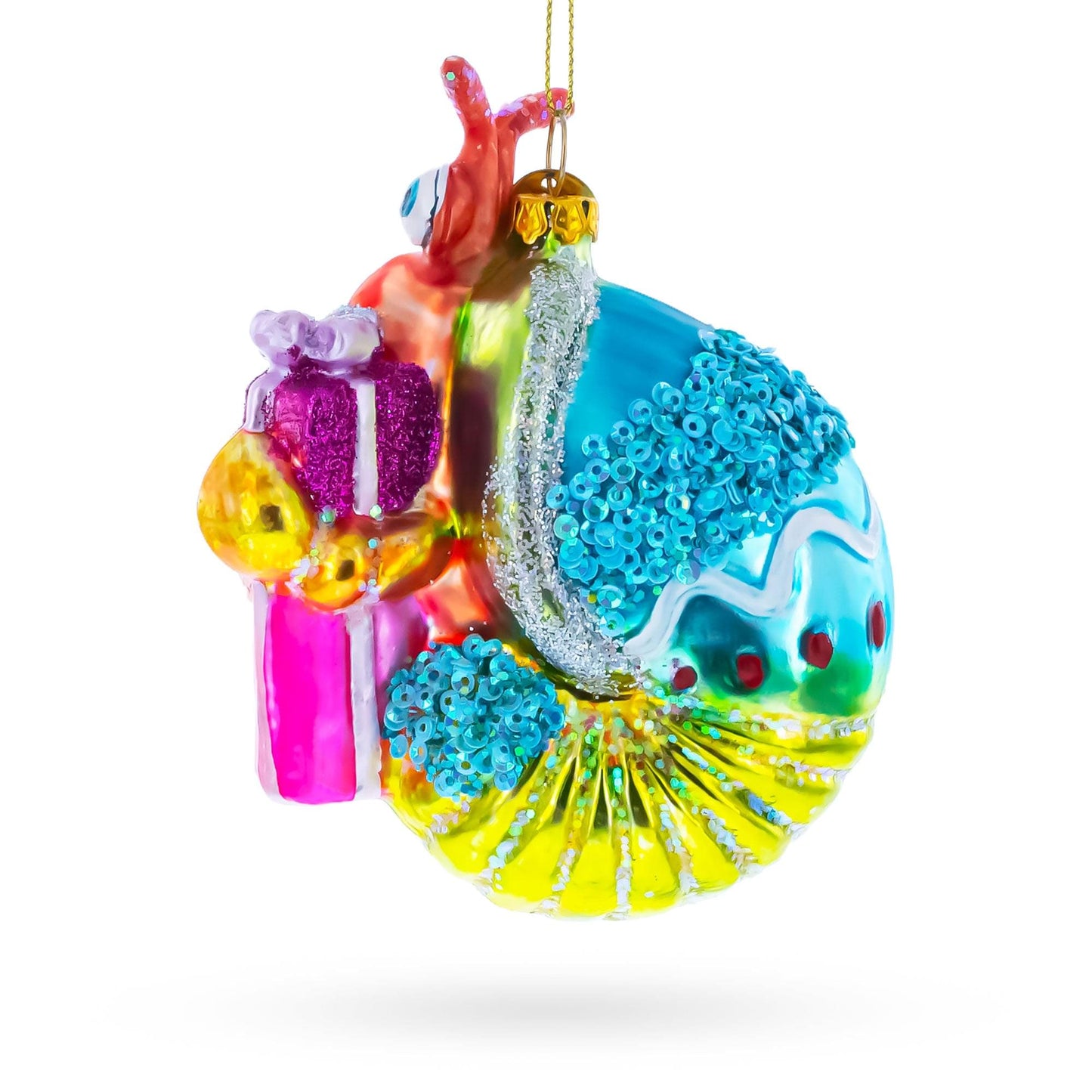 Shrimp with Gifts Glass Christmas Ornament