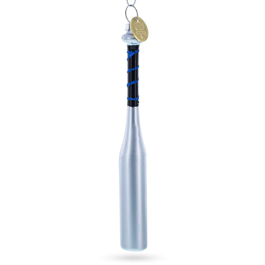 Silver Baseball Bat Glass Christmas Ornament