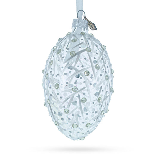 Silver Branches Glass Egg Christmas Ornament 4 Inches