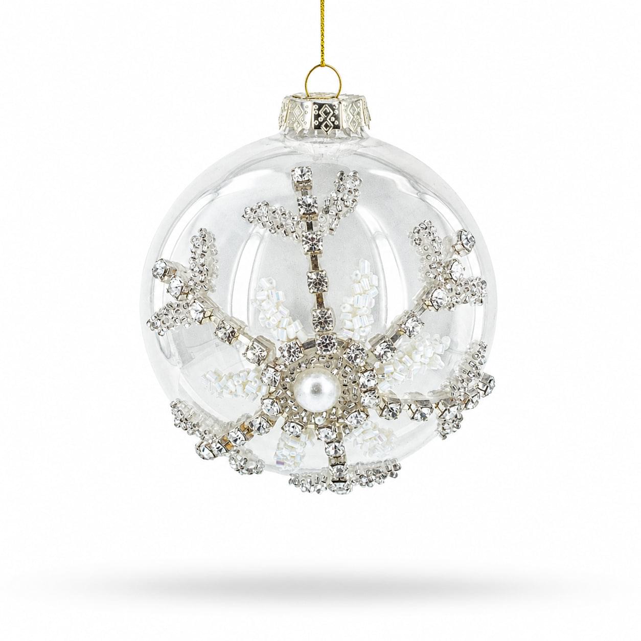 Silver Glitter Snowflake Glass Ball Christmas Ornament