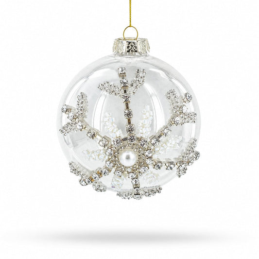 Silver Glitter Snowflake Glass Ball Christmas Ornament