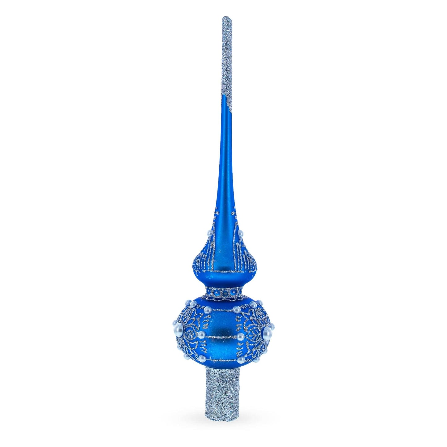 Silver Web on Blue Glass Christmas Tree Topper 11 Inches
