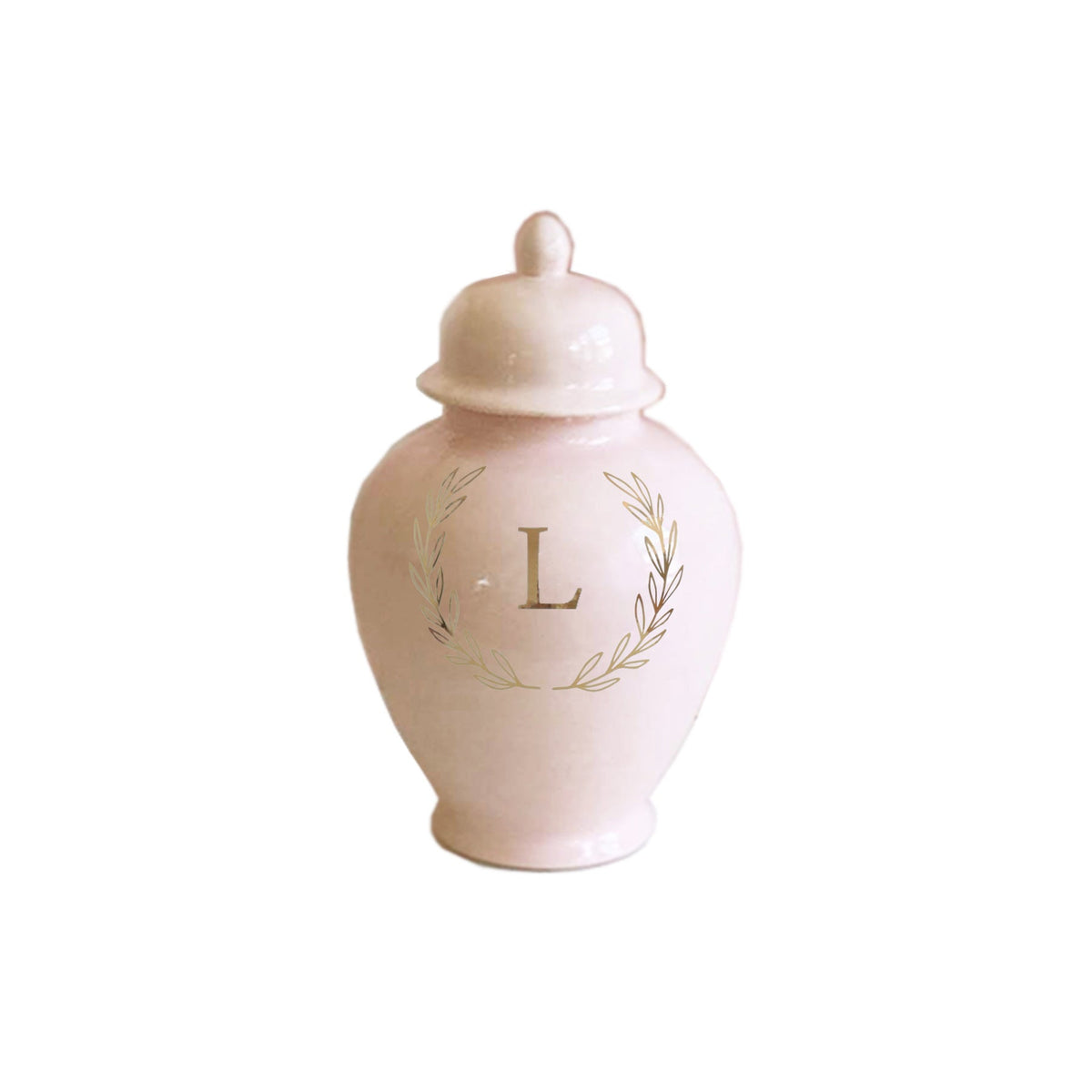 Single Letter Laurel Wreath Monogram Ginger Jars in Blush