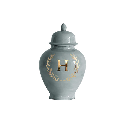 Single Letter Laurel Wreath Monogram Ginger Jars in Lamb's Ear