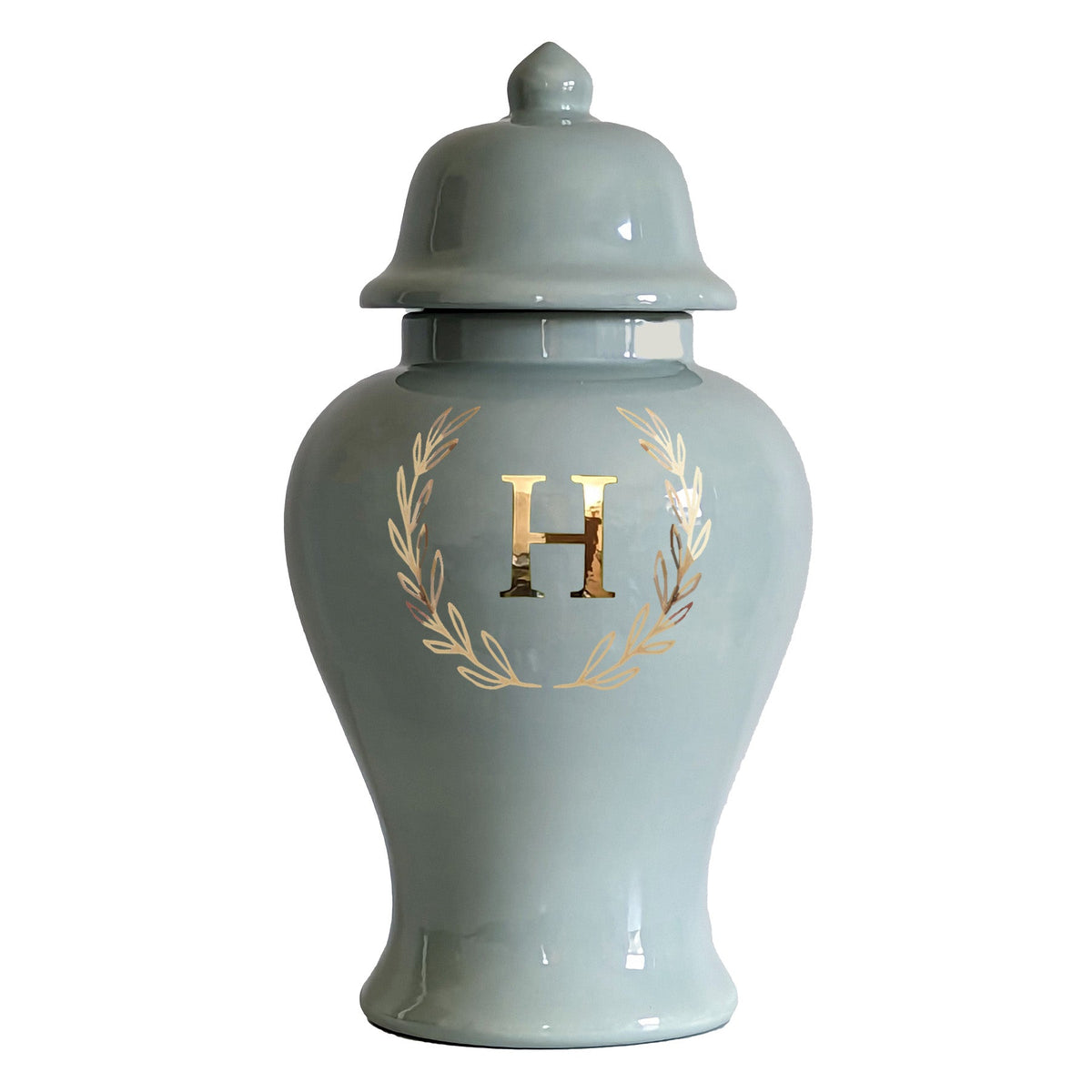 Single Letter Laurel Wreath Monogram Ginger Jars in Lamb's Ear