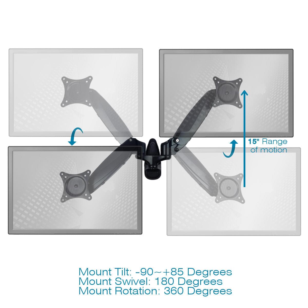 Sit-Stand Wall Mount Monitor Arm: Standard Dual Screen Black