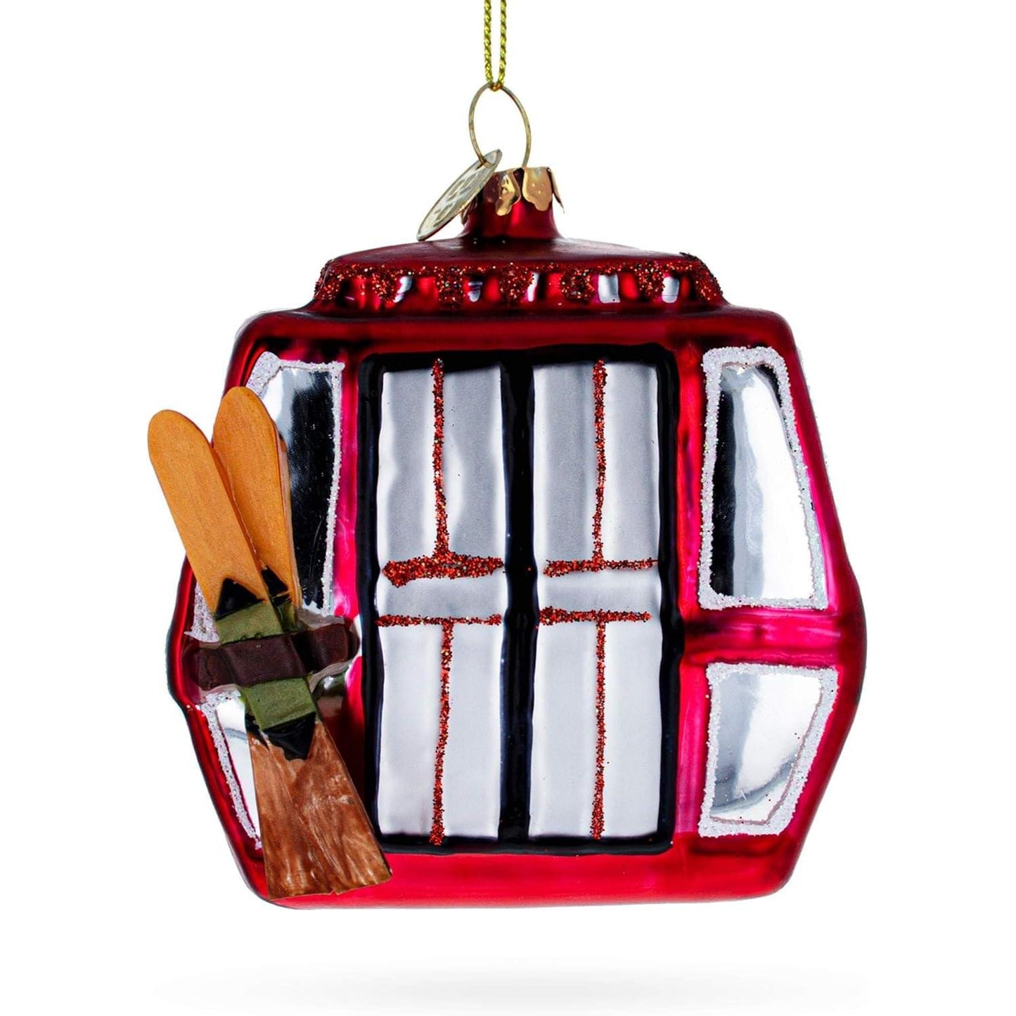 Ski Gondola Cable Car Glass Christmas Ornament
