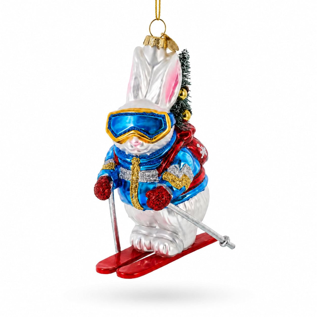 Skiing Bunny Rabbit Wearing Goggles Glass Christmas Ornament
