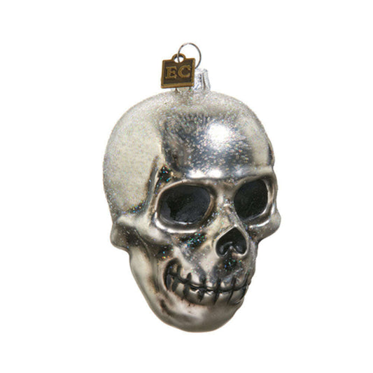 a silver skull ornament