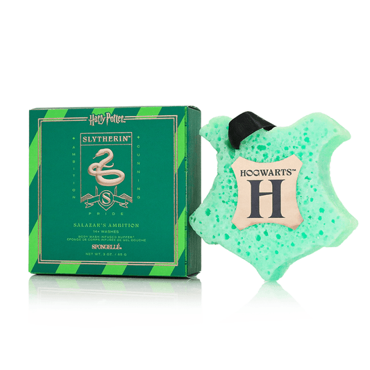 a green star shaped sponge next to a box