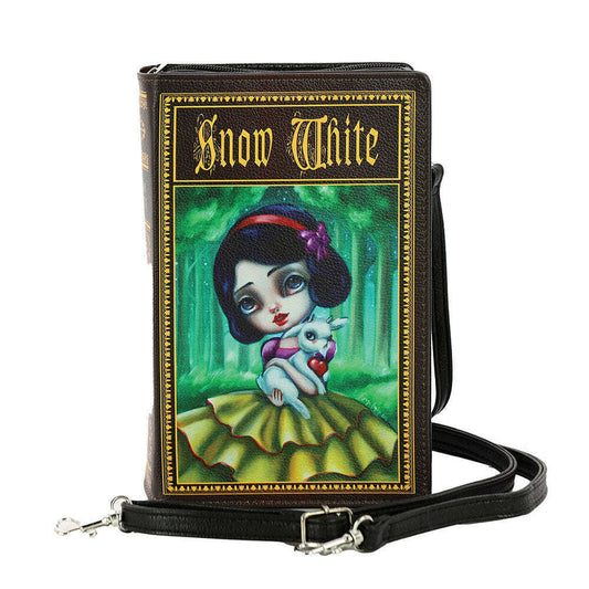 a book case with a cartoon girl holding a lamb