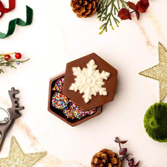 a box of candies and decorations