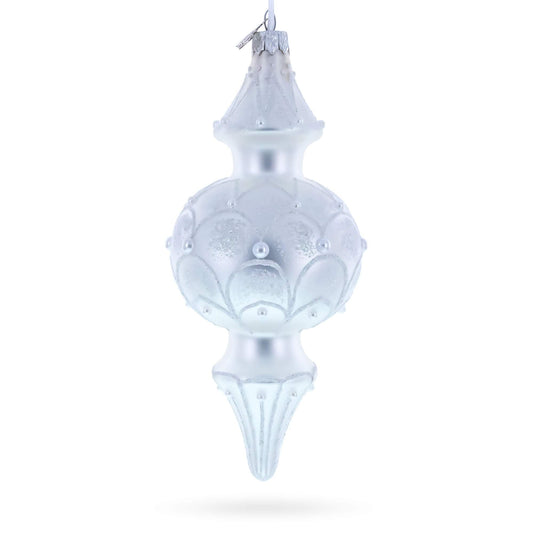 Snowy Pearl Double-Ended Finial Drop Glass Christmas Ornament