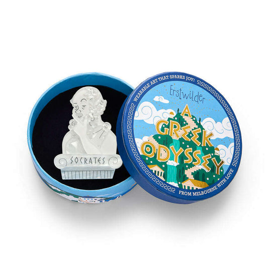 a round box with a picture of a person in it