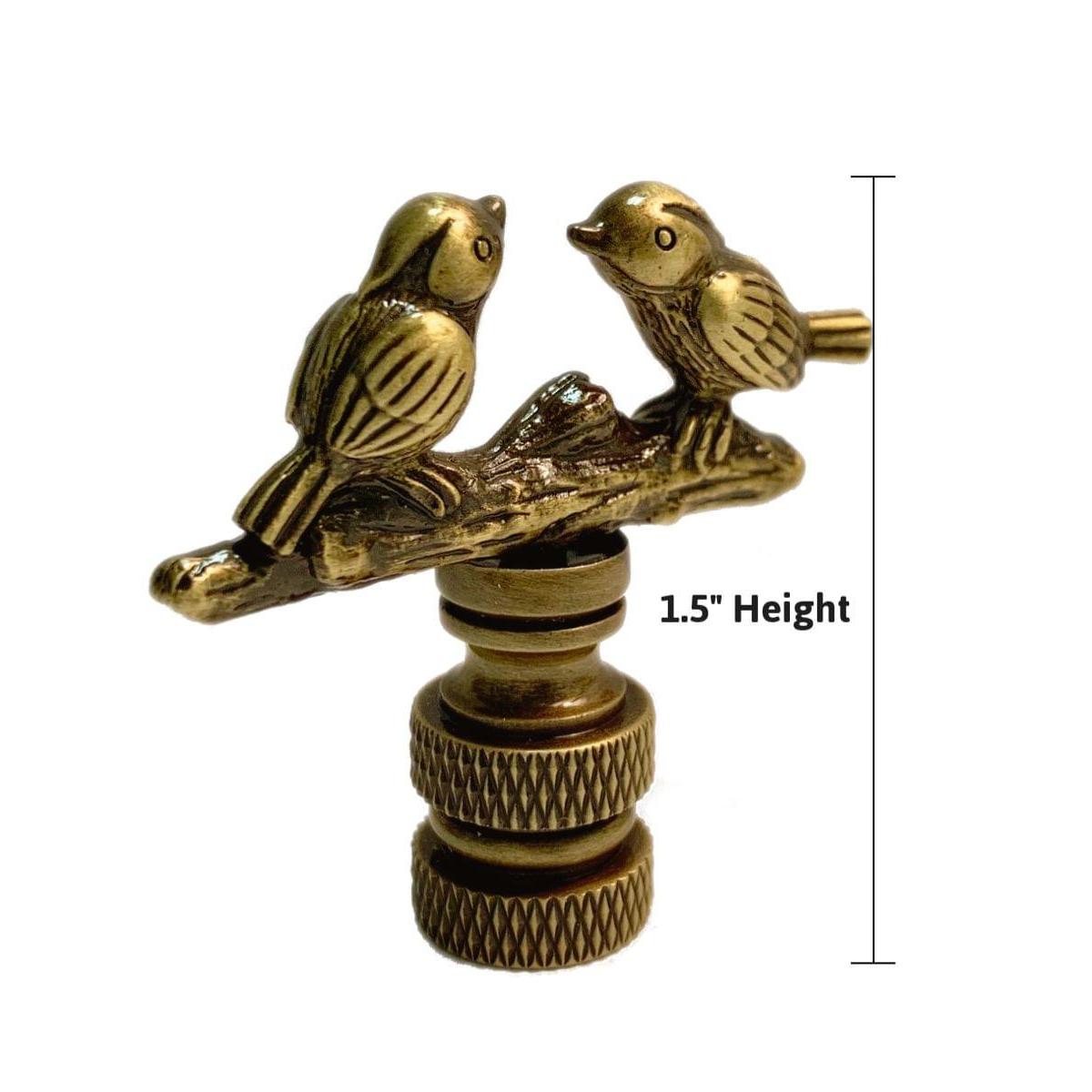 Songbirds Lamp Finial Antique Brass Metal 1.75"h