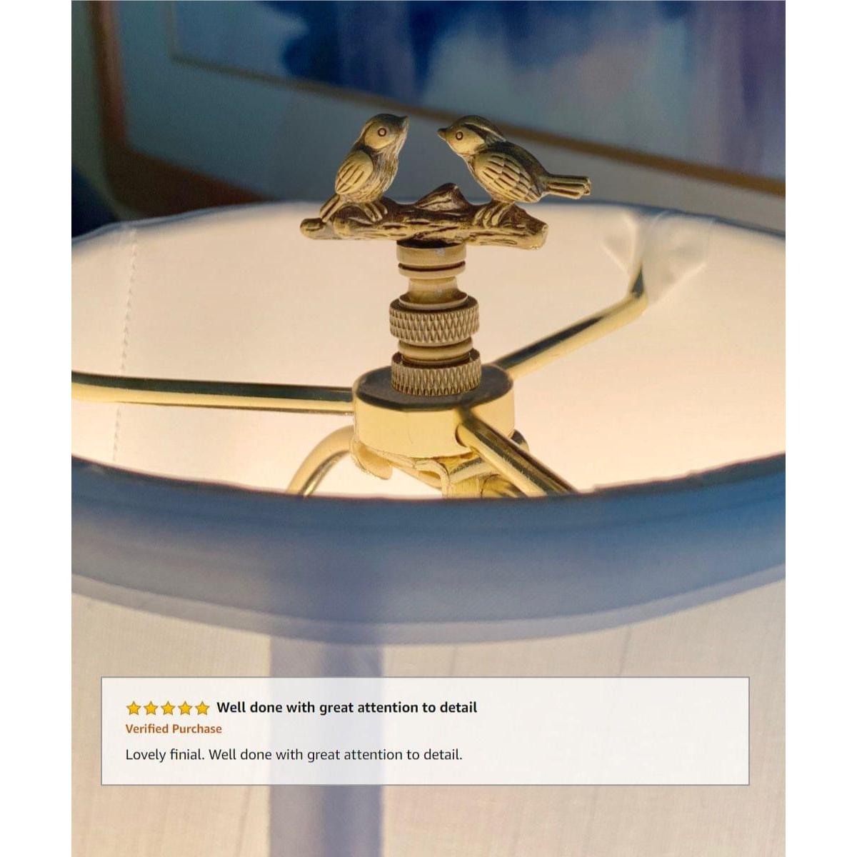 Songbirds Lamp Finial Antique Brass Metal 1.75"h