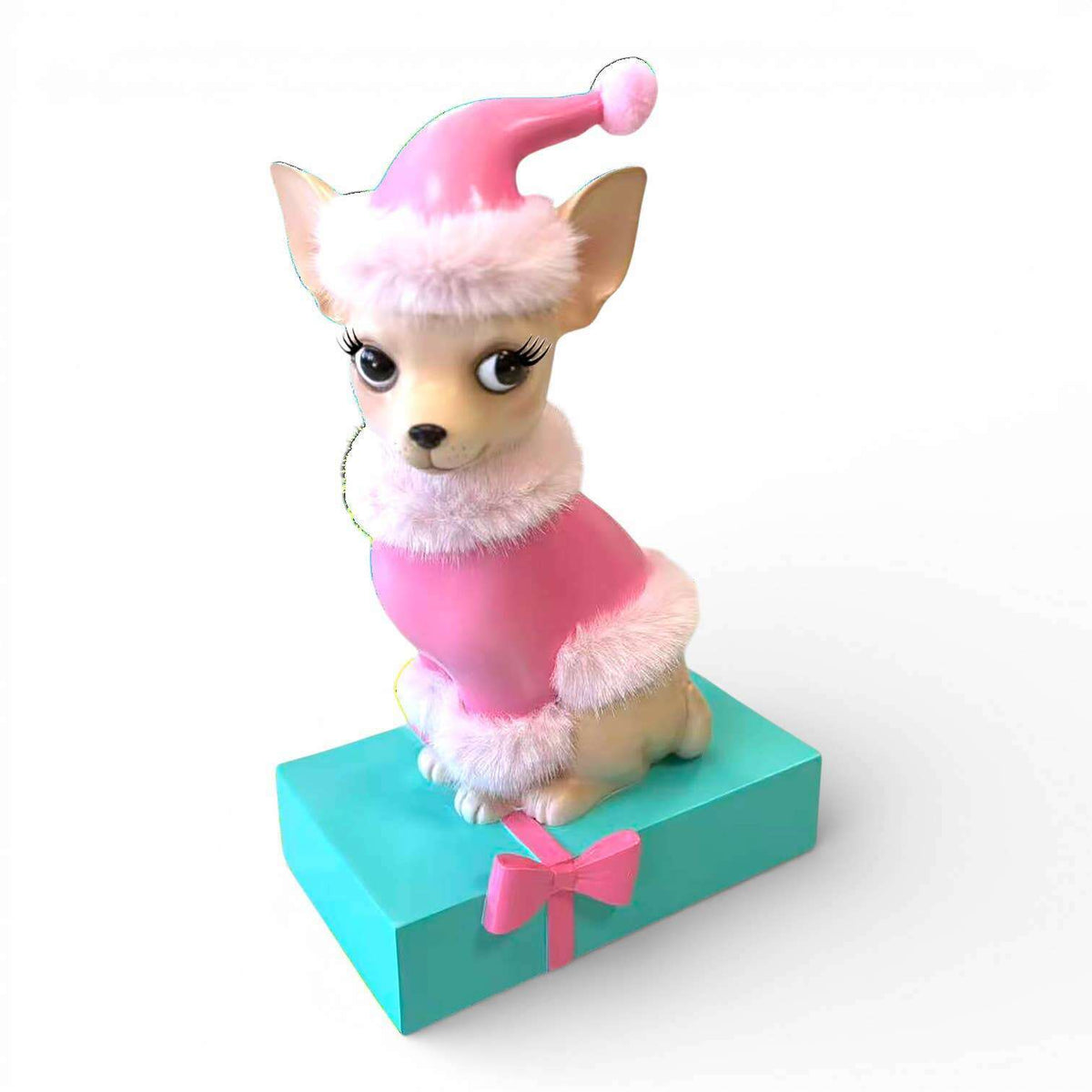 a small pink dog statue