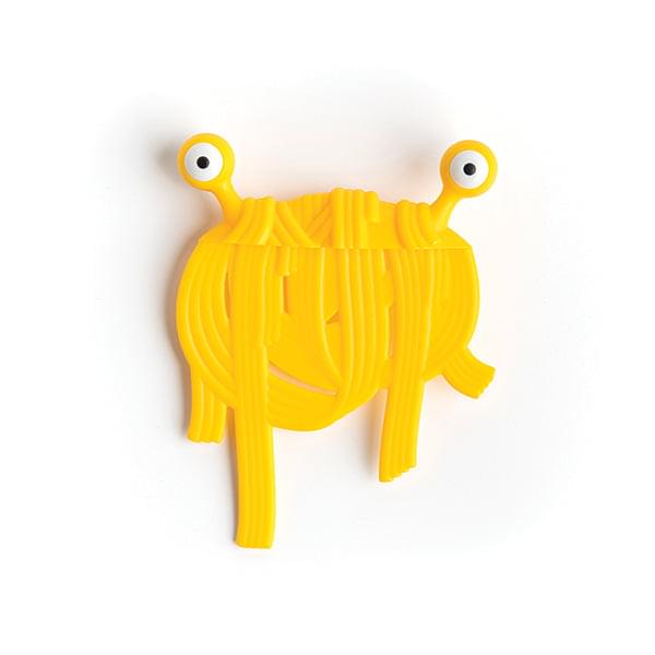 a yellow plastic object with eyes and a face