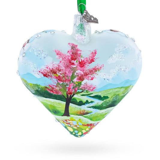 Sparkling Daisy Meadow Vista Jeweled Glass Heart Ornament