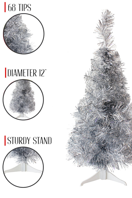 2' Silver Tabletop Tree with Stand