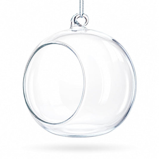 Spherical Openwork Clear Glass Christmas Ornament 4.5 Inches