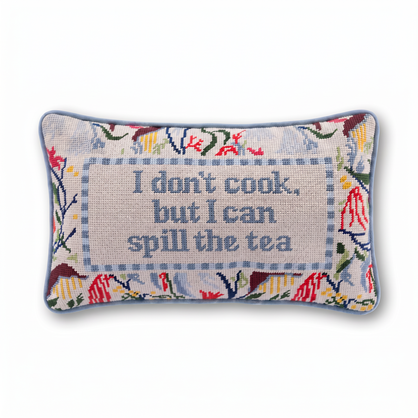 Spill the Tea Needlepoint Pillow